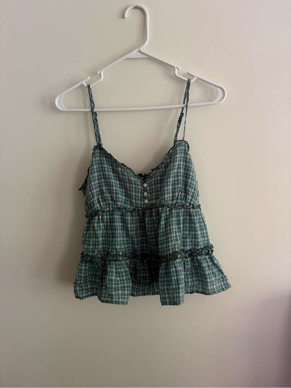 American Age Green Plaid Tiered Cami Top
